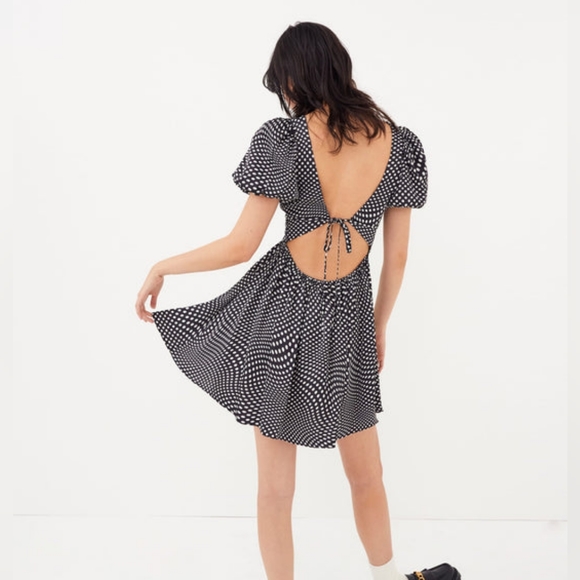 NWT For love and lemons Anya puff,sleeve polka-dot cut-out backless mini dress - Picture 3 of 10